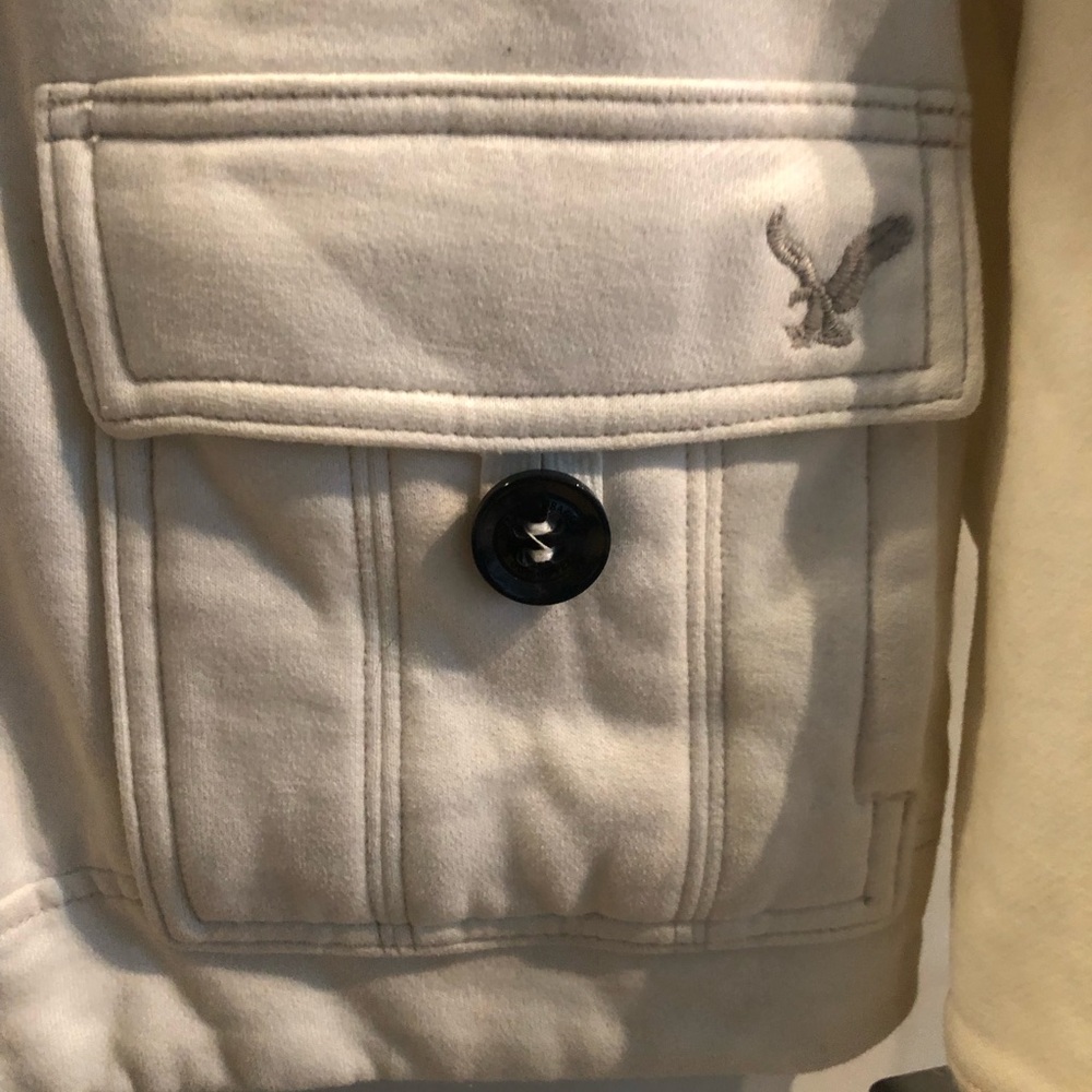 American Eagle Outfitters Cream Bomber Jacket with Black Plaid Collar - Picture 9 of 13